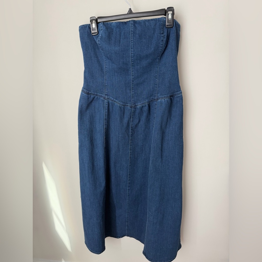 Camila Coelho Denim Strapless Midi Dress